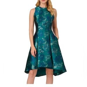 Adrianna Papell Floral Jacquard Halter Neck Sleeveless Dress